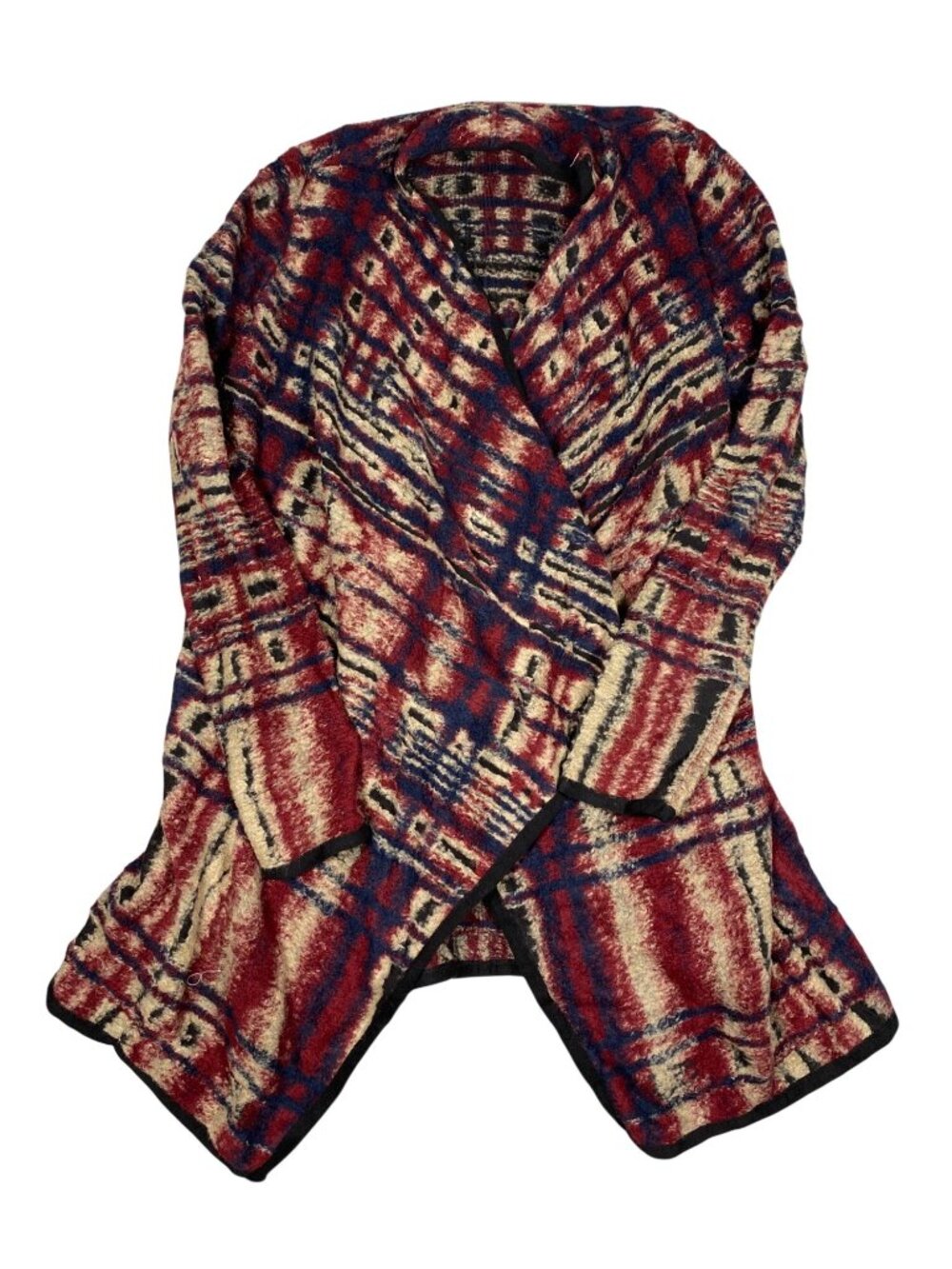 Lucky Brand Womens Open Front Long Cardigan Red Blue Plaid S/P Cotton Blend - Picture 2 of 8